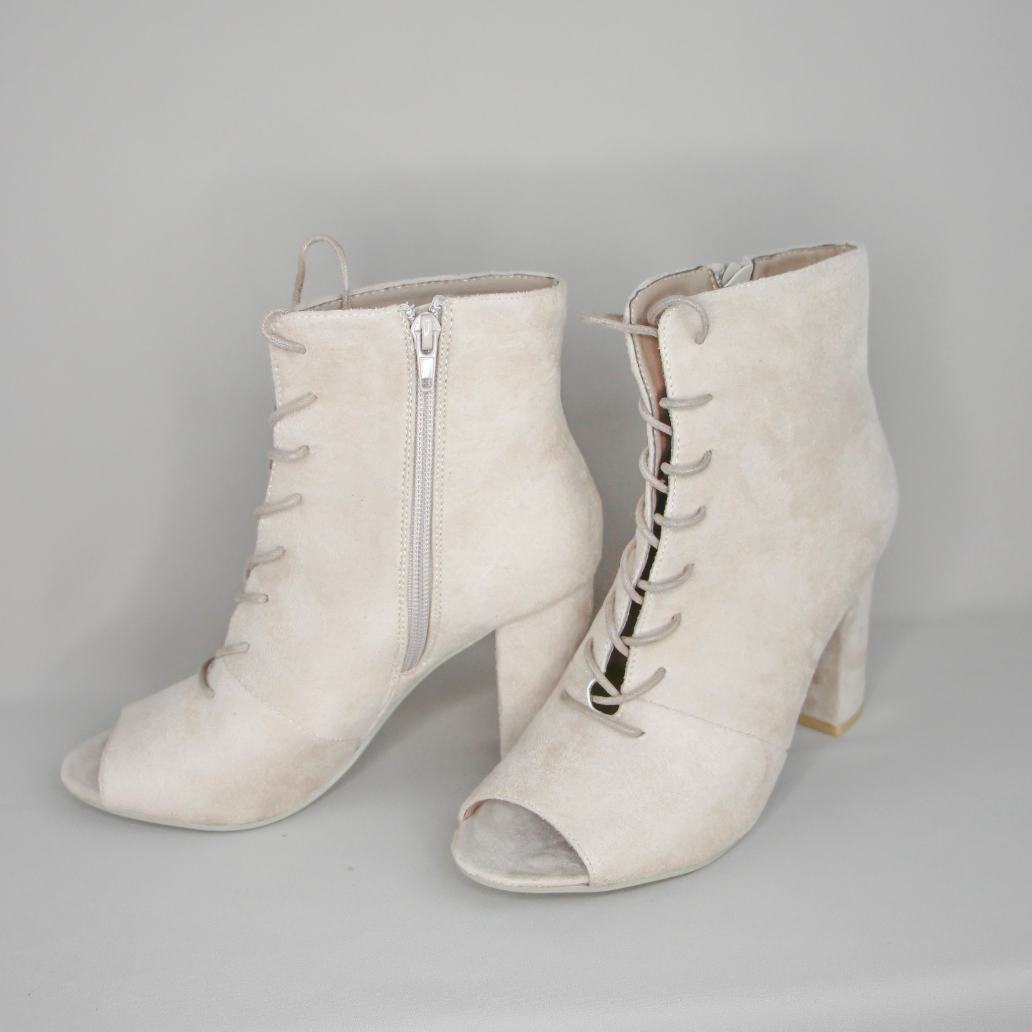 Gianna Footwear Rosa Lace Up Peep Toe Boot - Cream - SERUNA COLLECTION